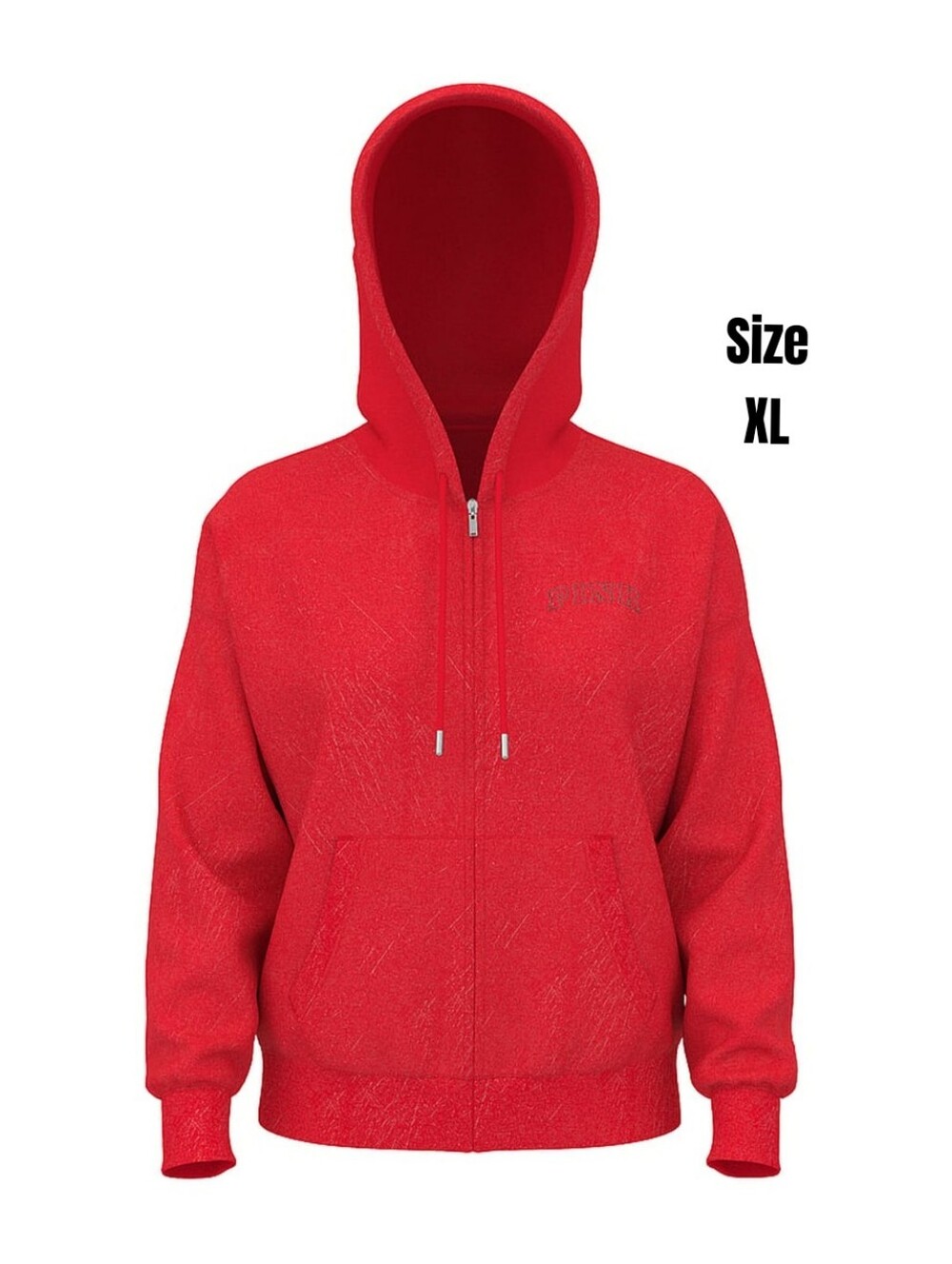 VS PINK Vermillion Red Woven Shine Ivy Fleece Campus Hooded Sweatshirt XL NEW